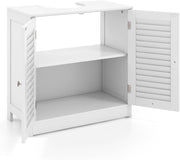 White Under Sink Bathroom Cabinet with Shutter Doors & Adjustable Storage Shelf