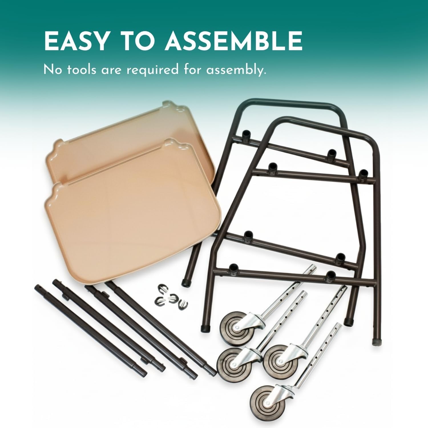 Height Adjustable Mobility Trolley on Wheels Steel Frame Two Removable Trays