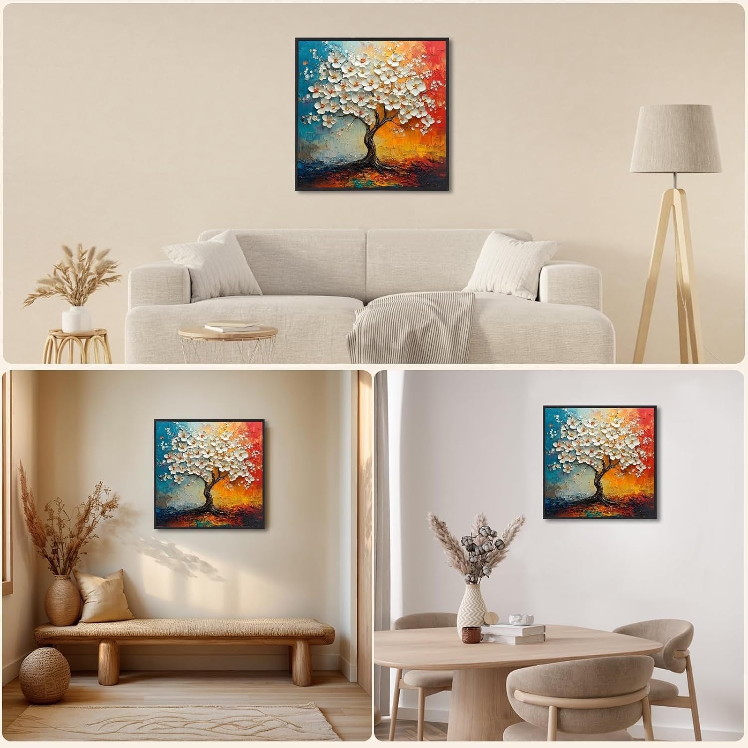 Abstract Tree Texture Canvas Wall Art Framed 12x16 inch Modern Decor