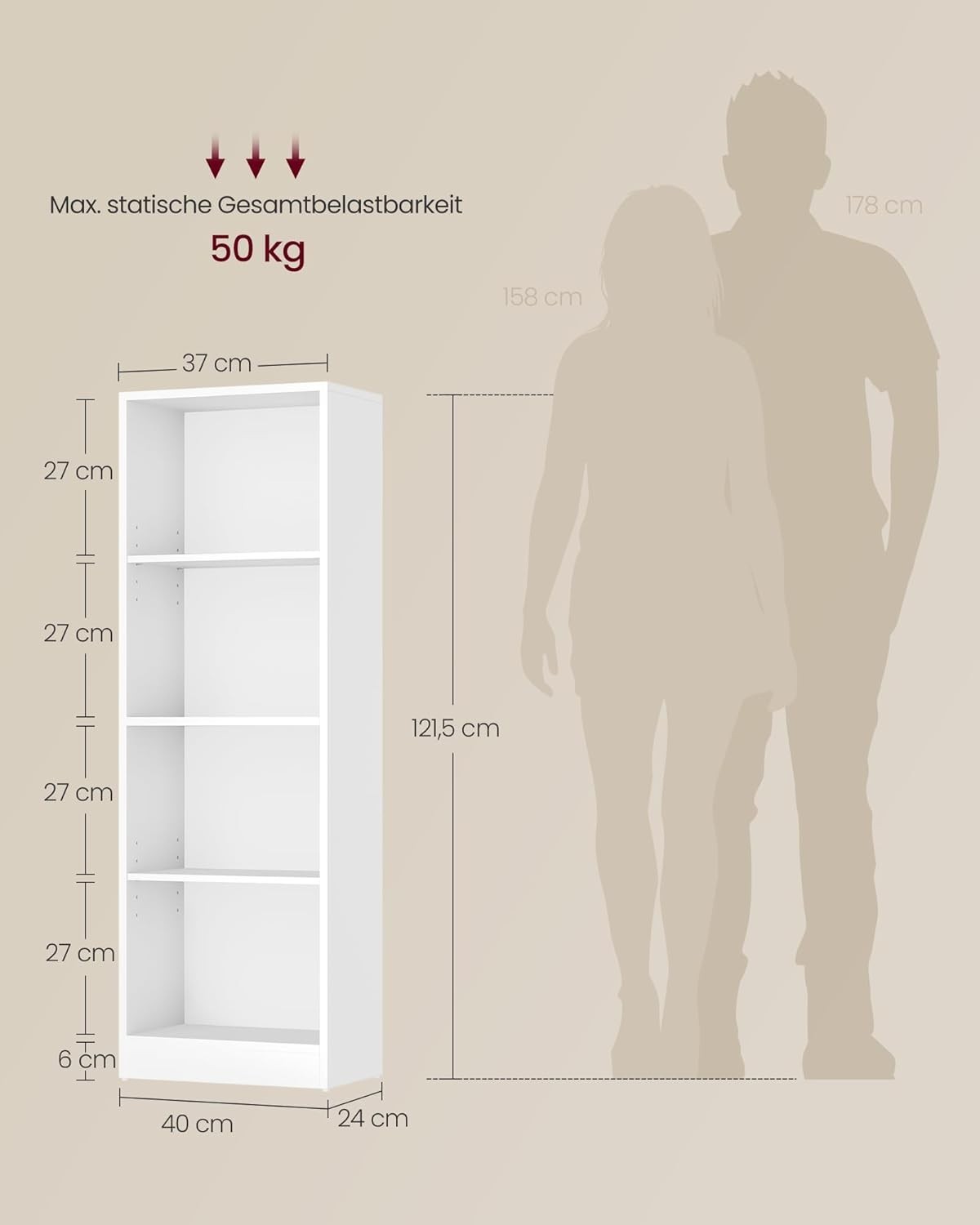 4Tier Wooden Bookcase Tall Storage Unit Home Display Office Bookshelf White