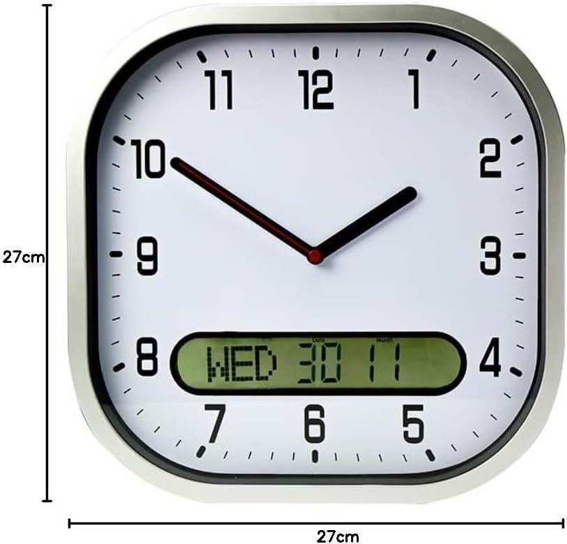 Large Day Date Wall Clock LCD Display Easy Read Calendar Clock for Seniors