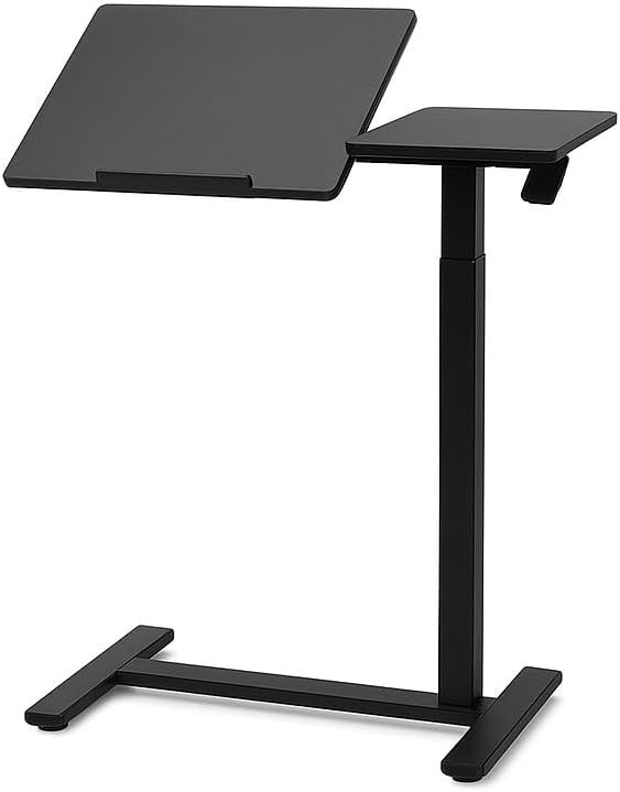 Height Adjustable Overbed Table Pneumatic Lift Split Top Laptop Desk Black