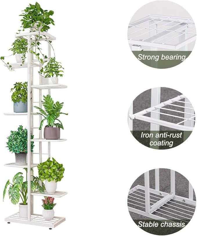 8 Tier White Metal Plant Stand Indoor Outdoor Tall Flower Pot Shelf Display