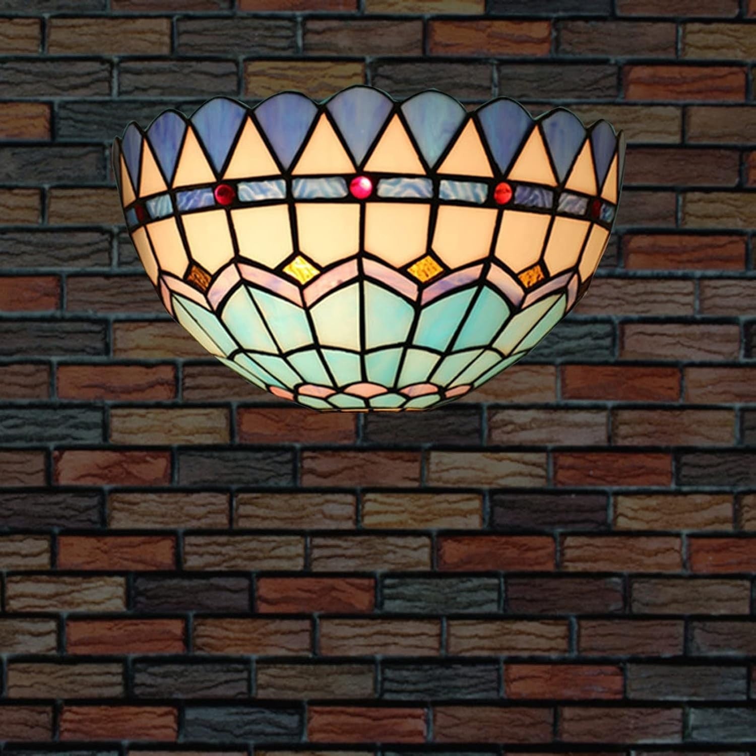 Mediterranean Stained Glass Wall Sconce, 12" Tiffany Style Light