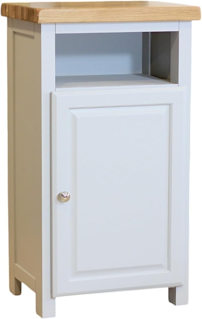 Cashmere Grey Slim Wooden Cupboard with Oak Top Bathroom Storage Cabinet