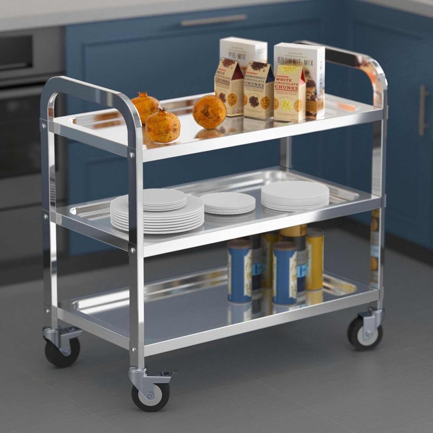 Large Stainless Steel 3 Tier Kitchen Trolley 100kg Cart