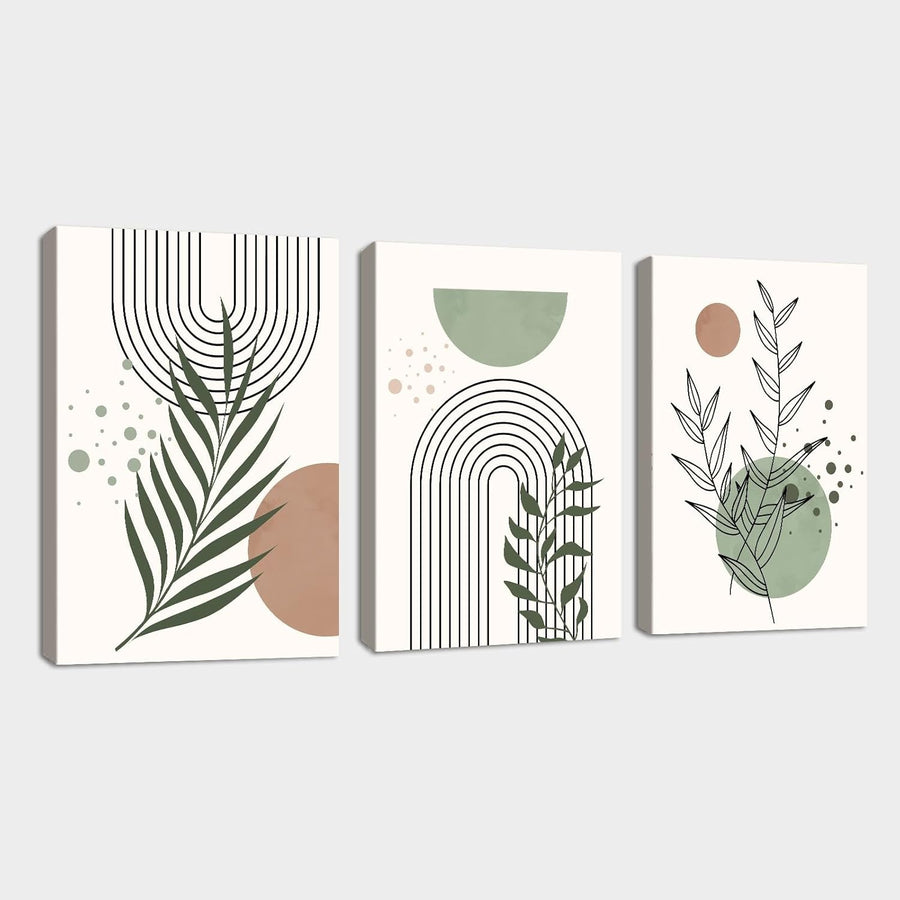 3Pcs Boho Green Botanical Canvas Wall Art 40x60cm Modern Framed Decor