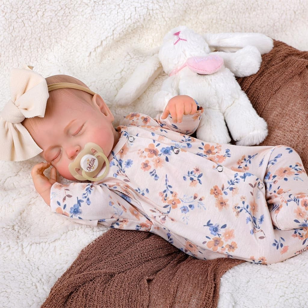 17” Reborn Baby Doll Sleeping Girl Soft Body Floral Outfit