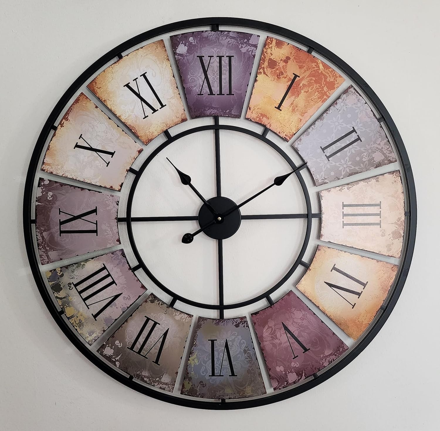 XXL 88cm Retro Metal Wall Clock - Silent Roman Numerals, Art Deco Decor