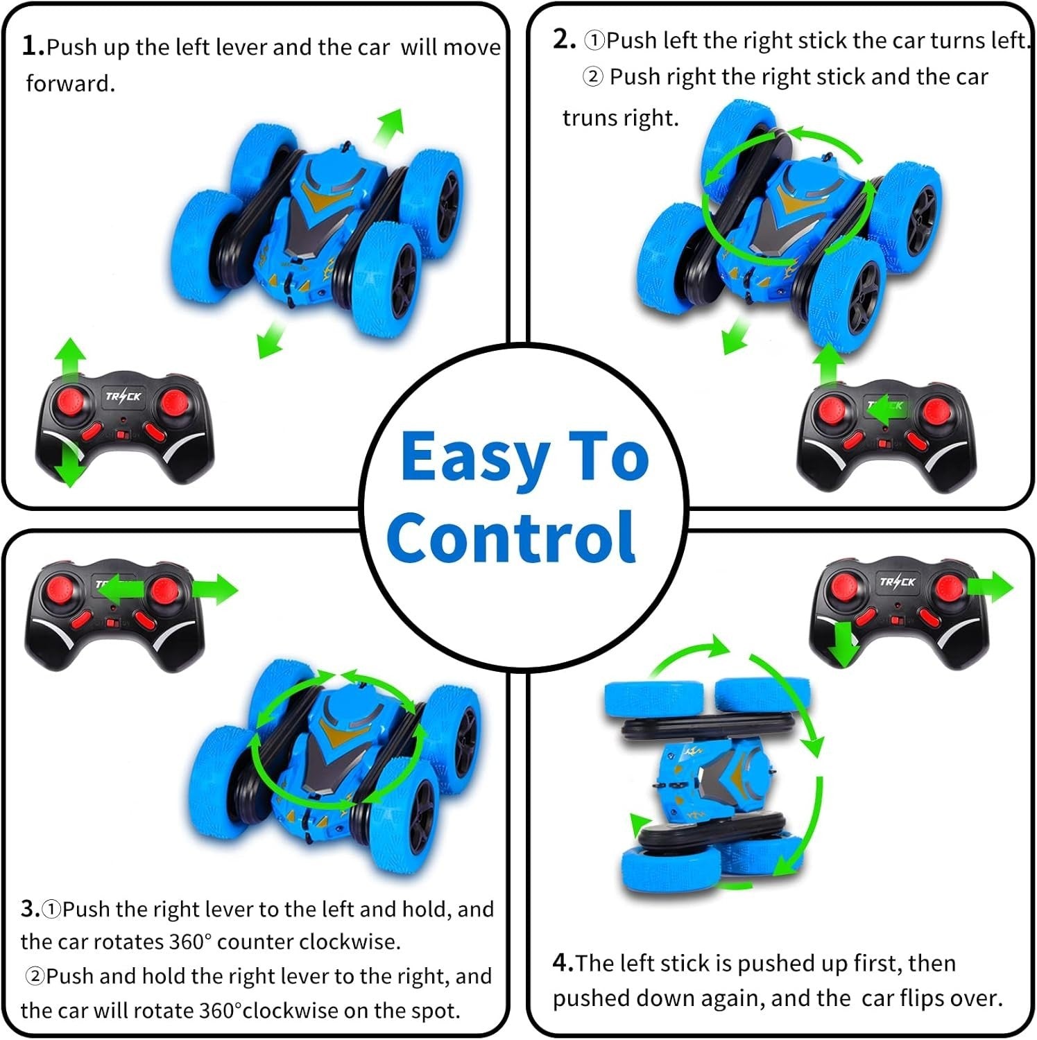 Galther 4WD RC Stunt Car – 360° Flip, LED Lights, 2.4GHz Off-Road Remote Control