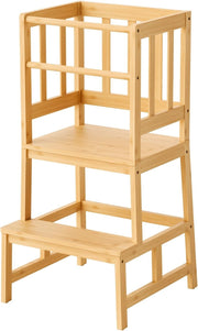 Kids Learning Tower Step Stool Bamboo Kitchen Helper Safe Sturdy 46x46x90cm
