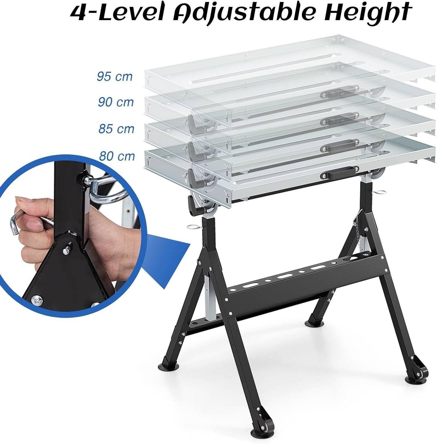 Folding Welding Table Adjustable Height Tilt Steel Workbench 180kg Load