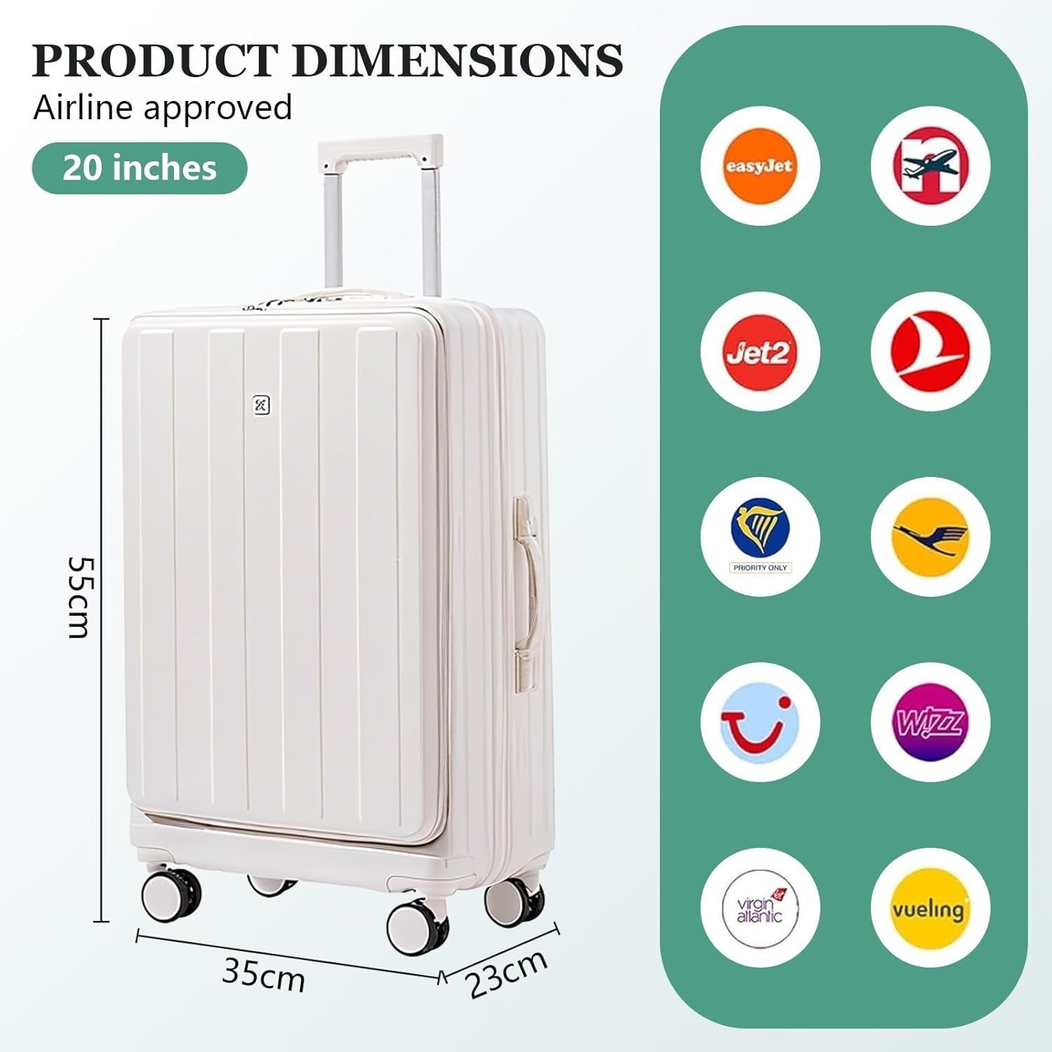 20” Carry On Cabin Suitcase USB Port Cup Holder Hard Shell Spinner