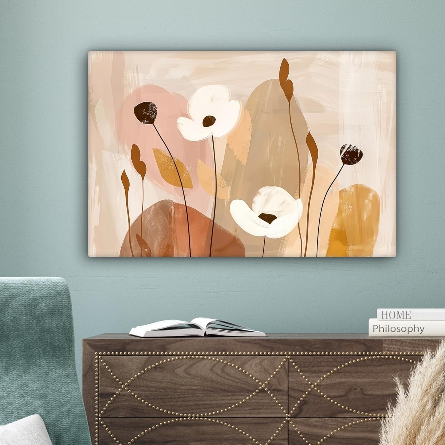 Abstract Floral Canvas Wall Art 60x40cm Framed Modern
