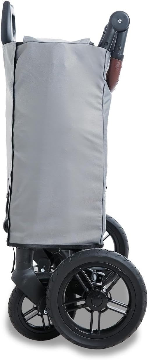 Grey All-Terrain 2-Seater Folding Kids Wagon Push Pull Stroller w/ Roof