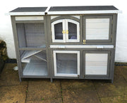 Large Outdoor Rabbit Hutch Play Pen Wooden Double Level Easy Clean Cage