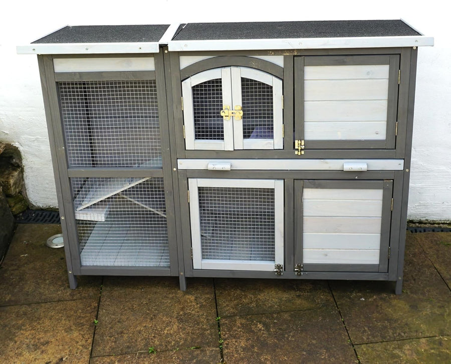 Large Outdoor Rabbit Hutch Play Pen Wooden Double Level Easy Clean Cage