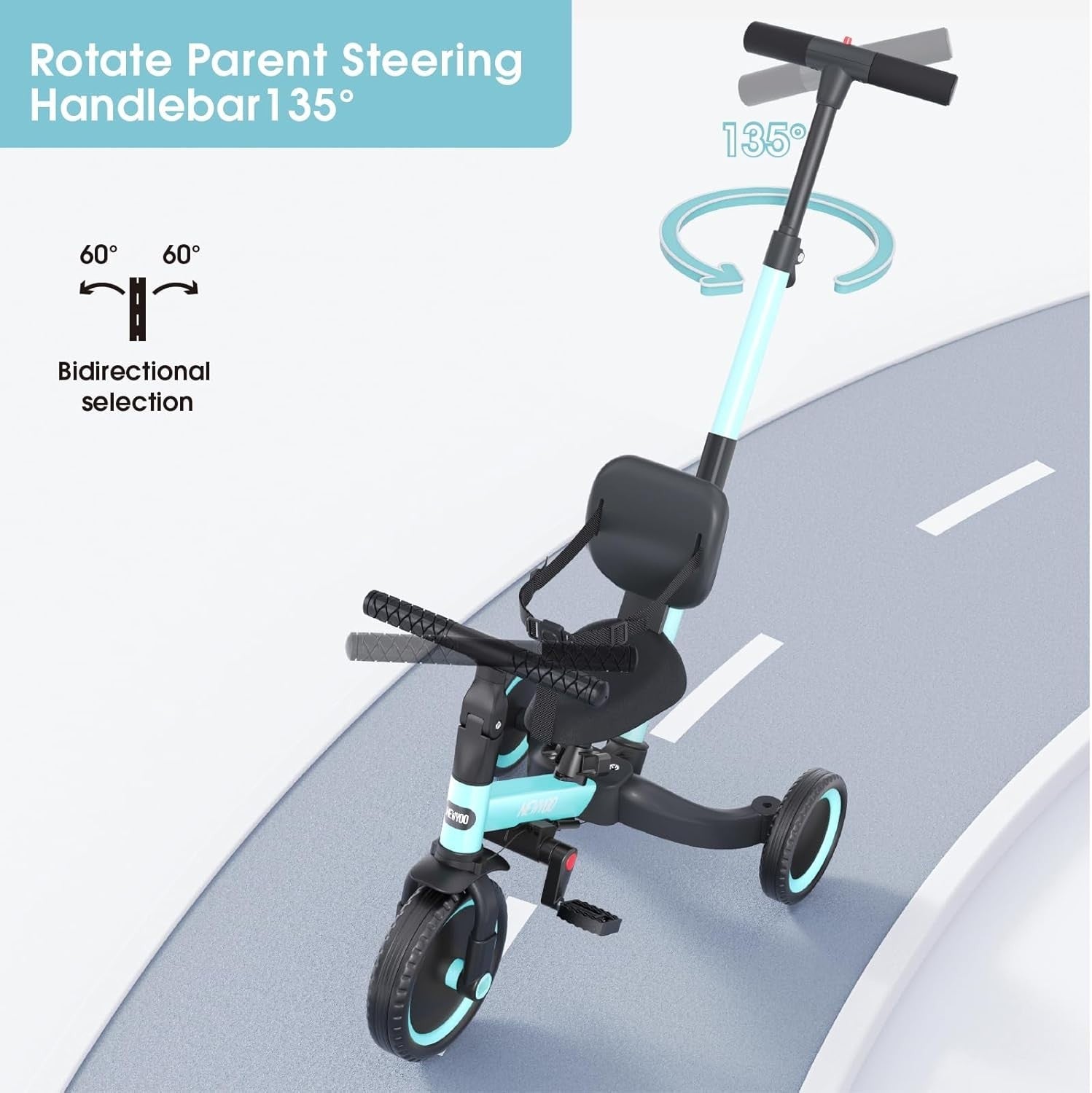 5 in 1 Toddler Tricycle Push Trike Balance Bike Parent Handle Blue