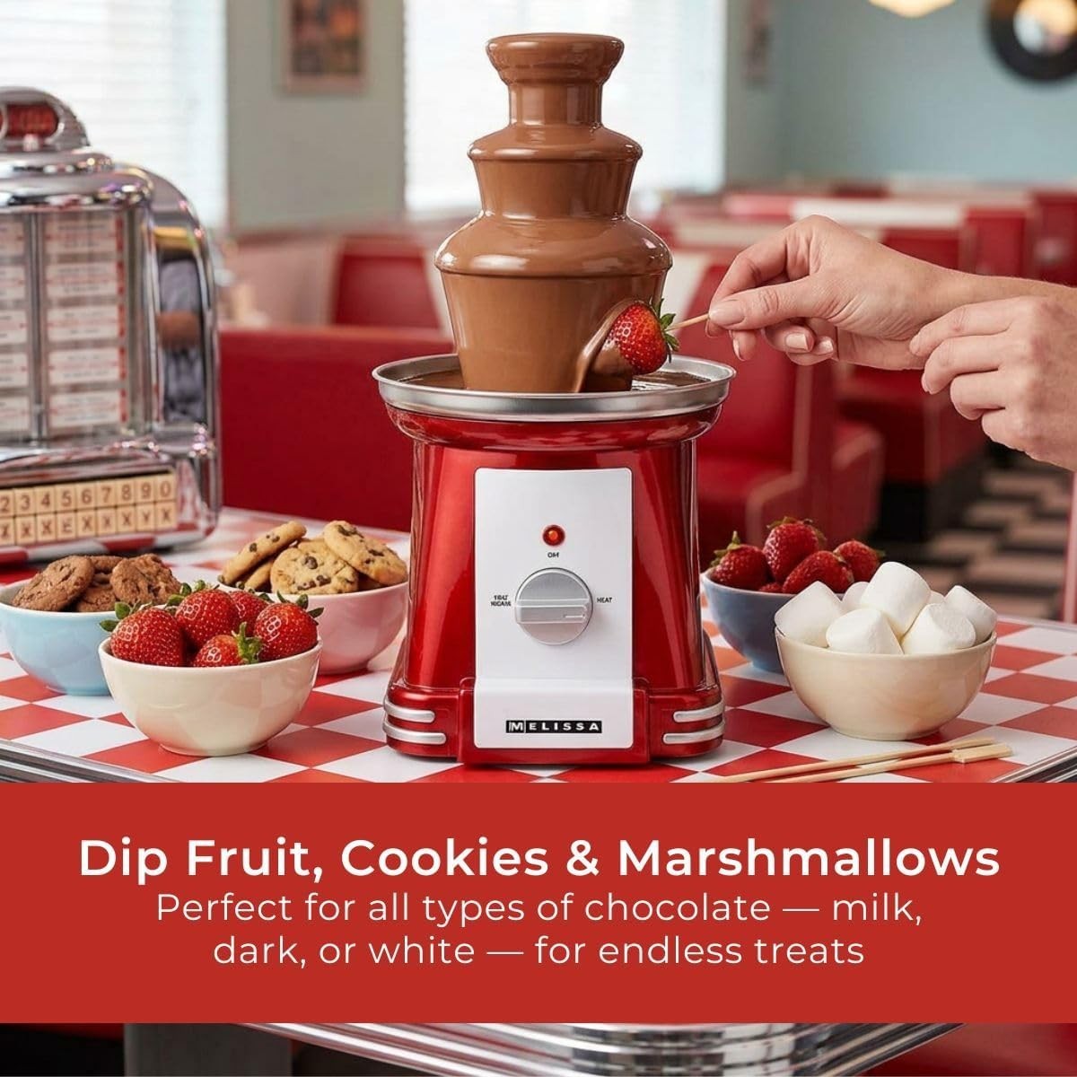 Retro Chocolate Fountain 3 Tier Dessert Fondue Machine 32cm Red