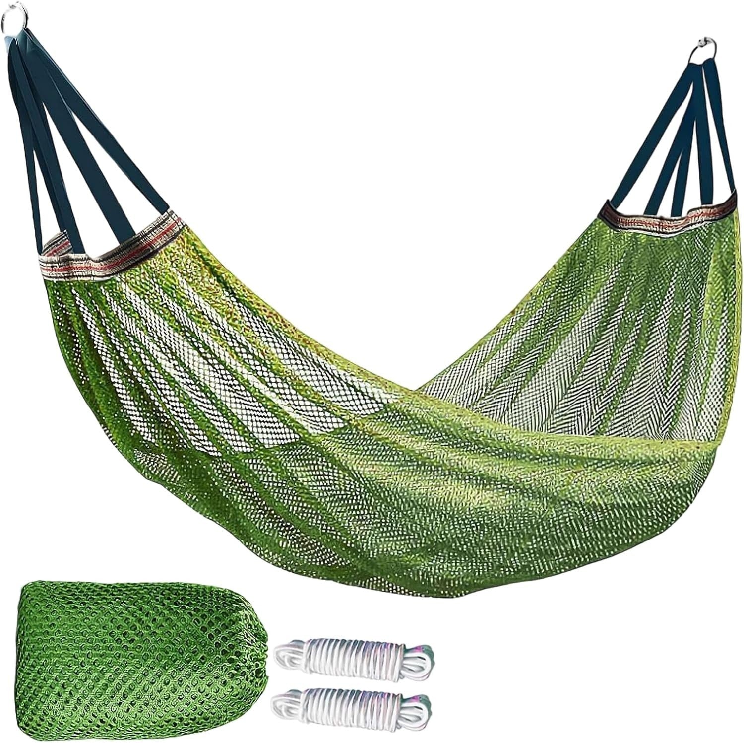 Camping Hammock Green Nylon Mesh Rope Swing Portable 100kg Load