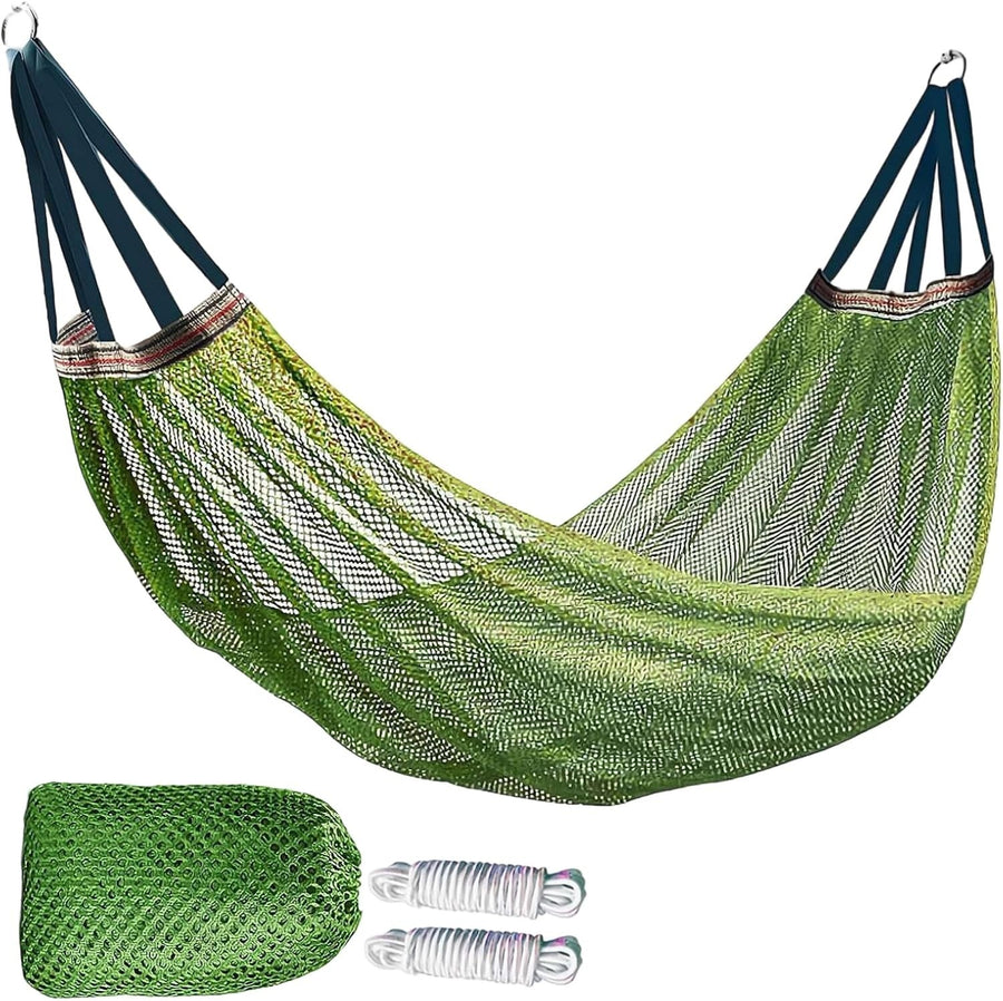 Camping Hammock Green Nylon Mesh Rope Swing Portable 100kg Load