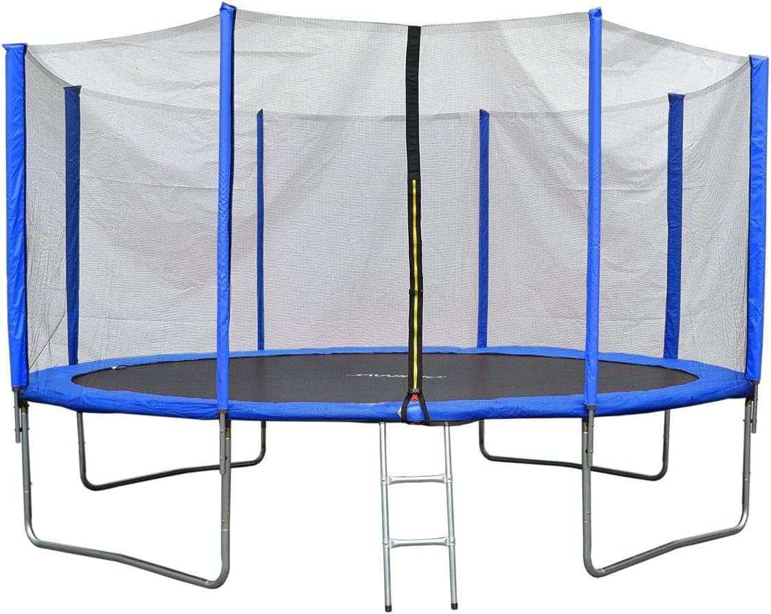 12FT Outdoor Garden Trampoline Safety Net Ladder Padded Poles