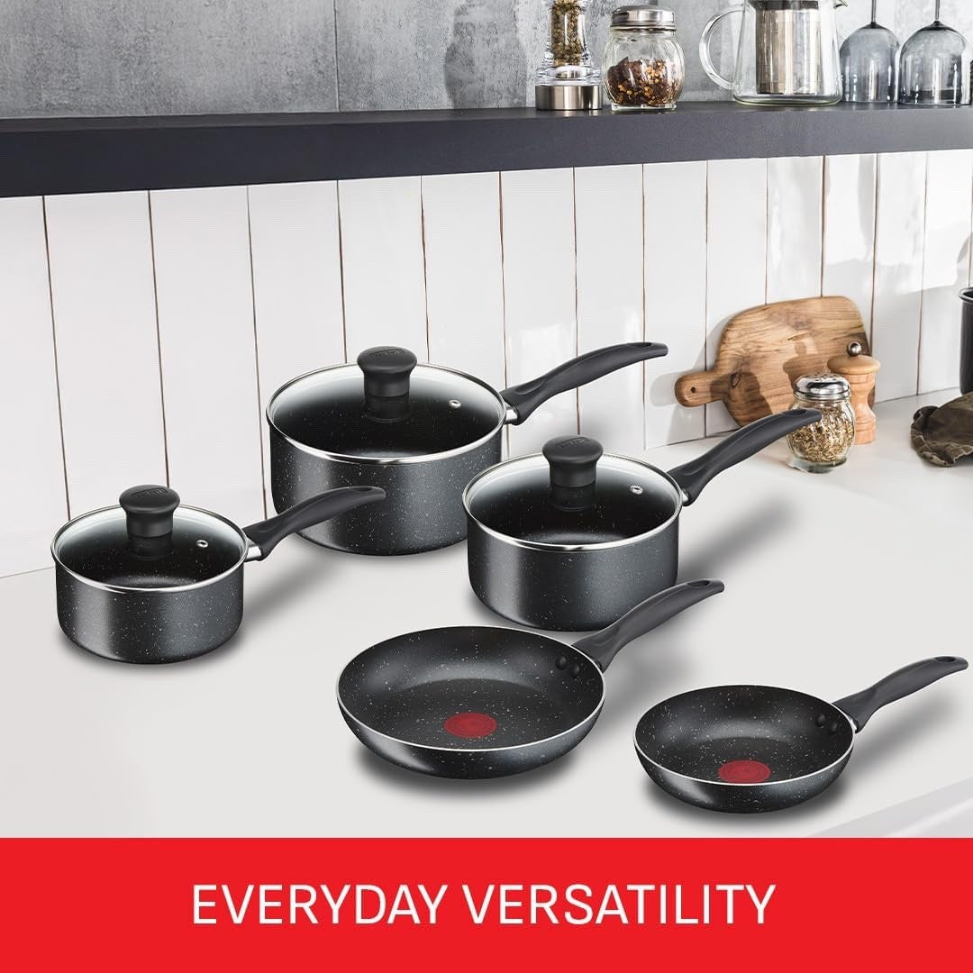 5pcs Stone Non Stick Cookware Set – Glass Lid Pots & Frying Pans, PFOA Free
