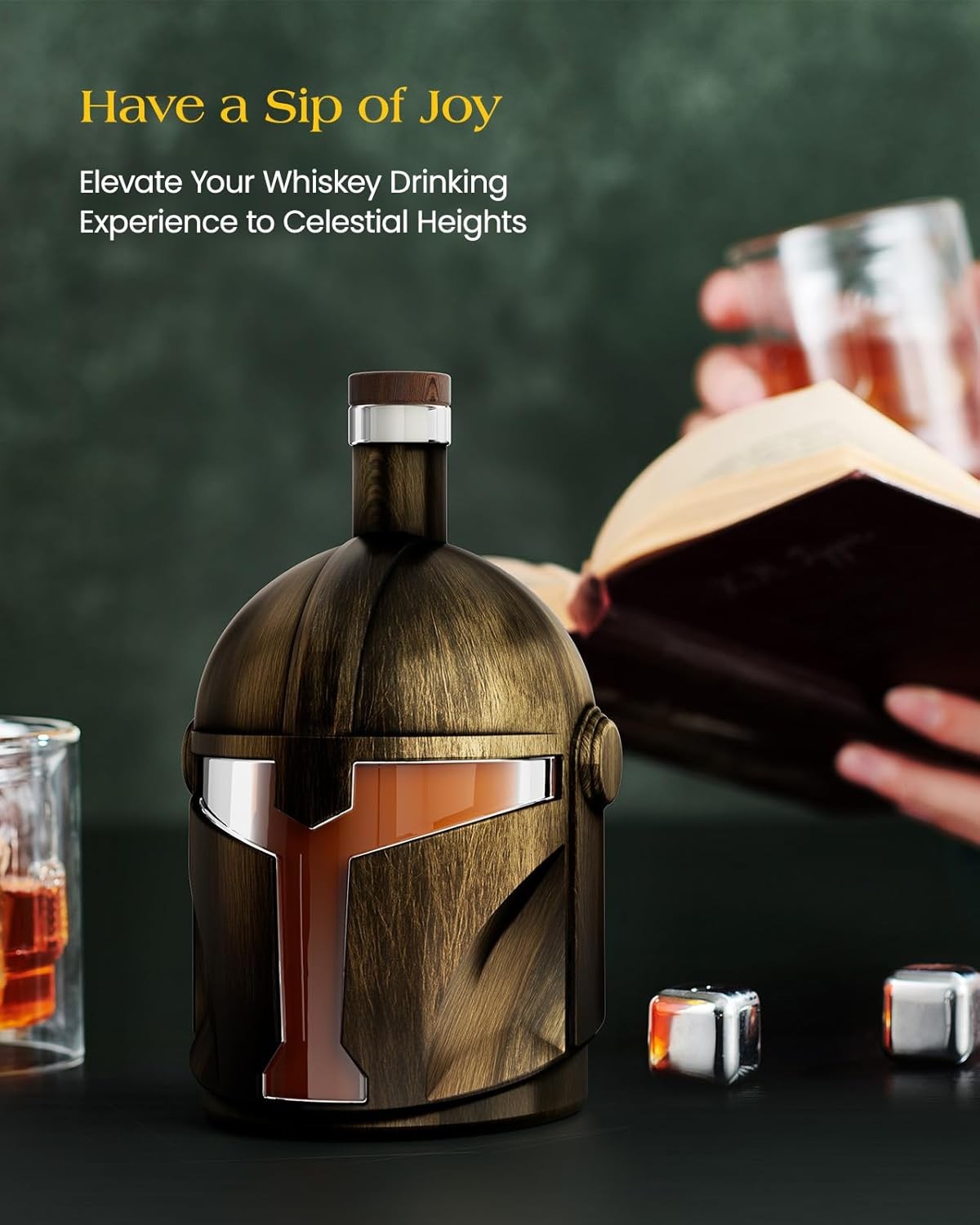 Helmet Whiskey Decanter Set 34oz with 2 Glasses – Unique Men’s Bar Gift