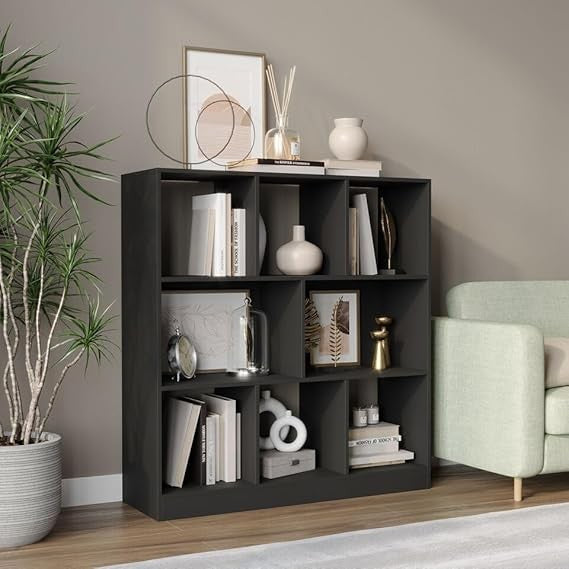 Modern Black 8-Cube Asymmetrical Bookcase – Freestanding Storage Display Unit