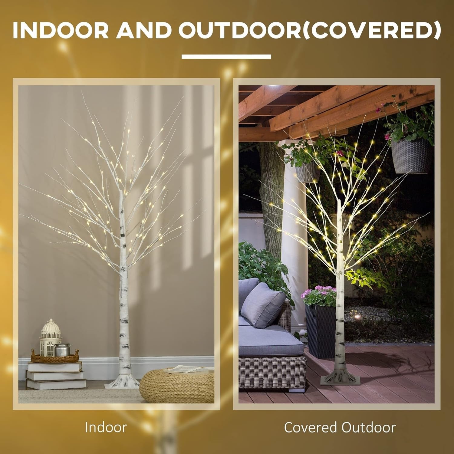 150cm Pre-Lit White Birch Tree Light Warm LED Indoor & Outdoor Home Garden Decor