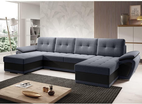 Graphite U-Shaped Sofa Bed with Storage, Quilted Velour, 5-Seater Modern