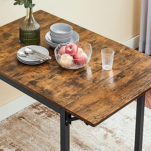 Space-Saving Folding Drop Leaf Dining Table Seats 2-4 Rustic Brown