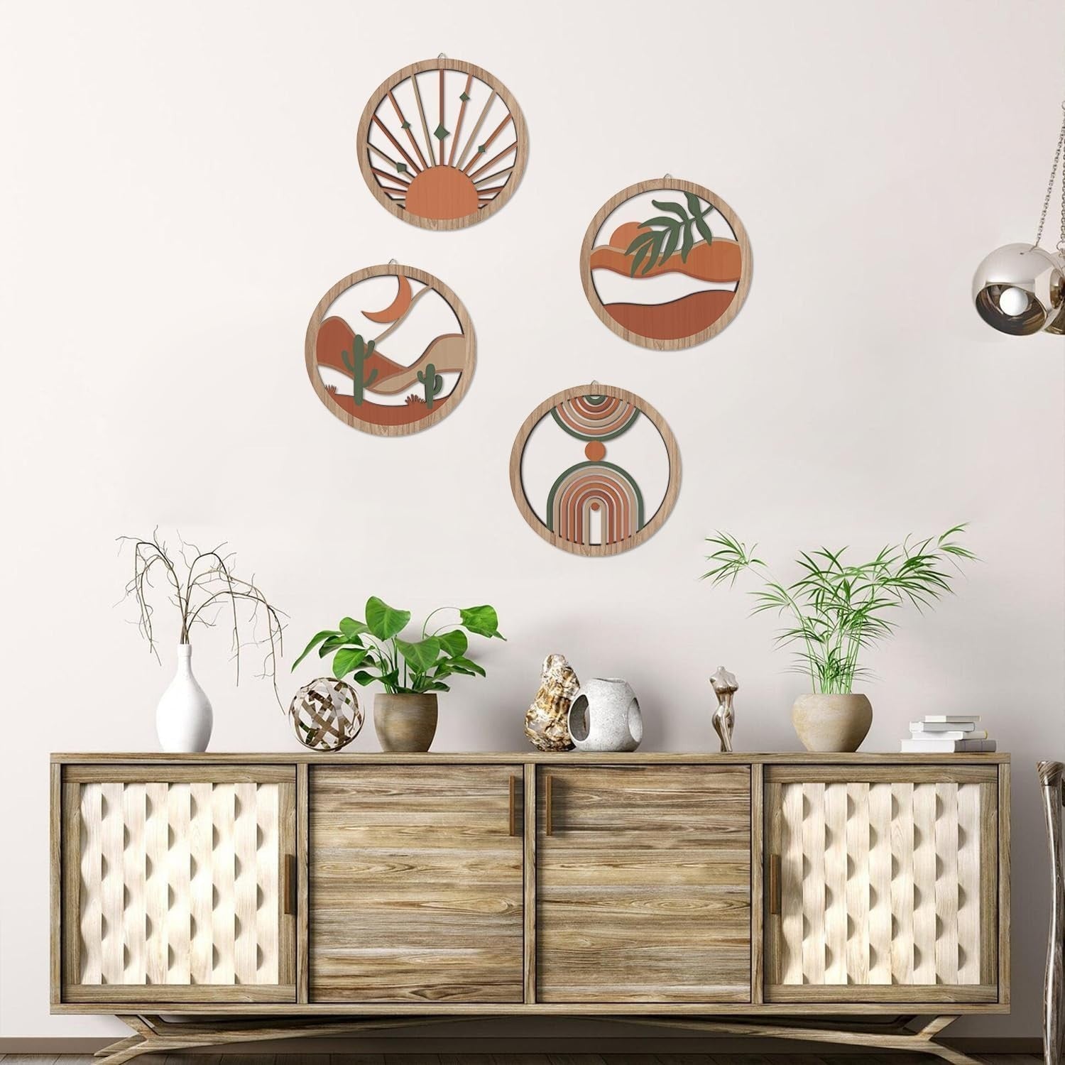 Boho Wall Art 4pcs 10"x10" Geometric Wood Signs Minimalist Decor