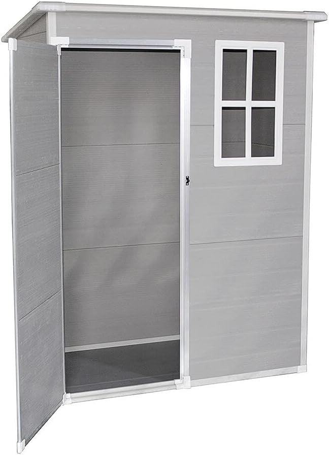 Outdoor Plastic Garden Storage Shed with Floor, Lockable Doors Weatherproof 92cm