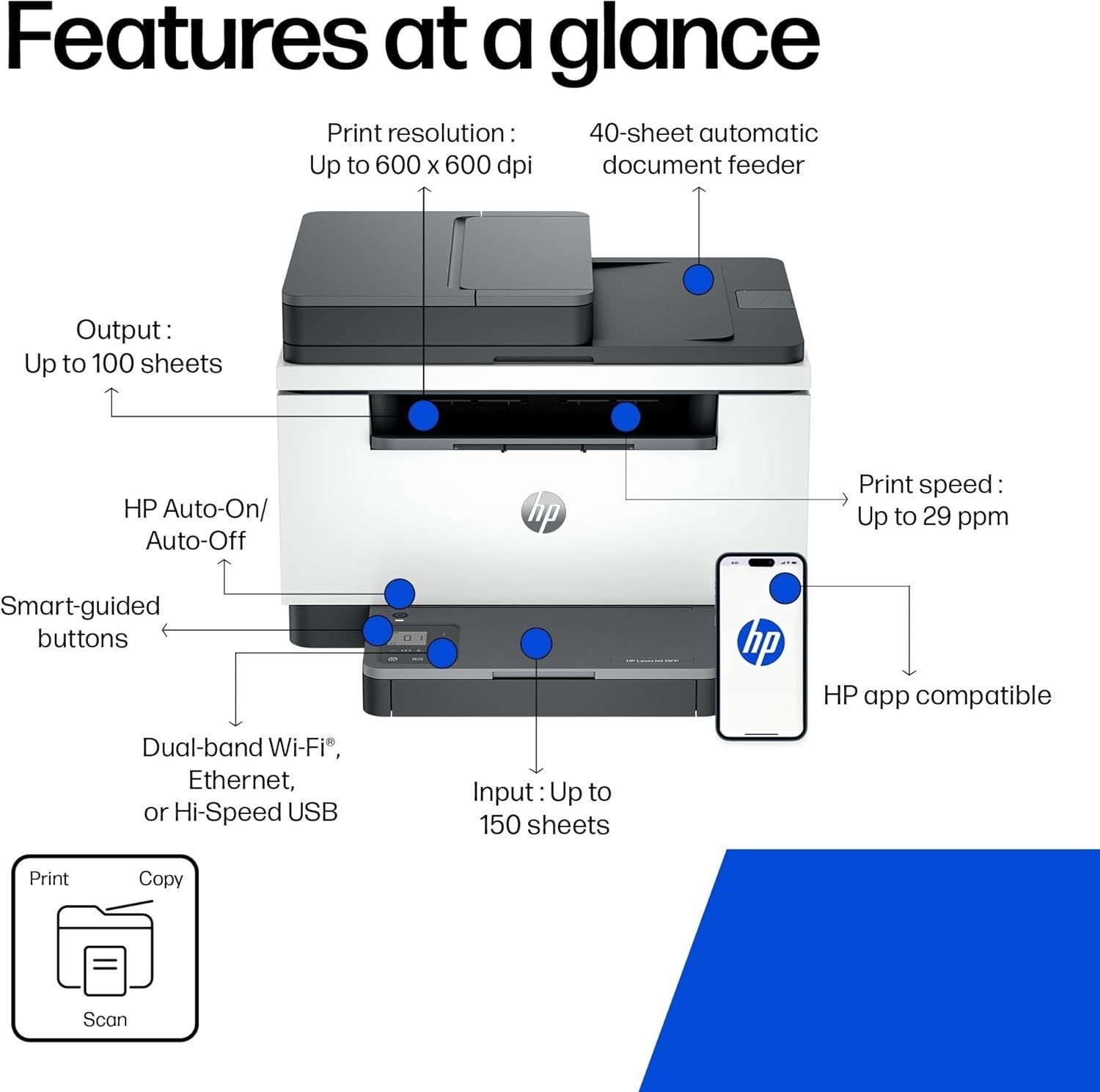 Black A4 Mono Laser All In One Printer WiFi Duplex ADF 30ppm