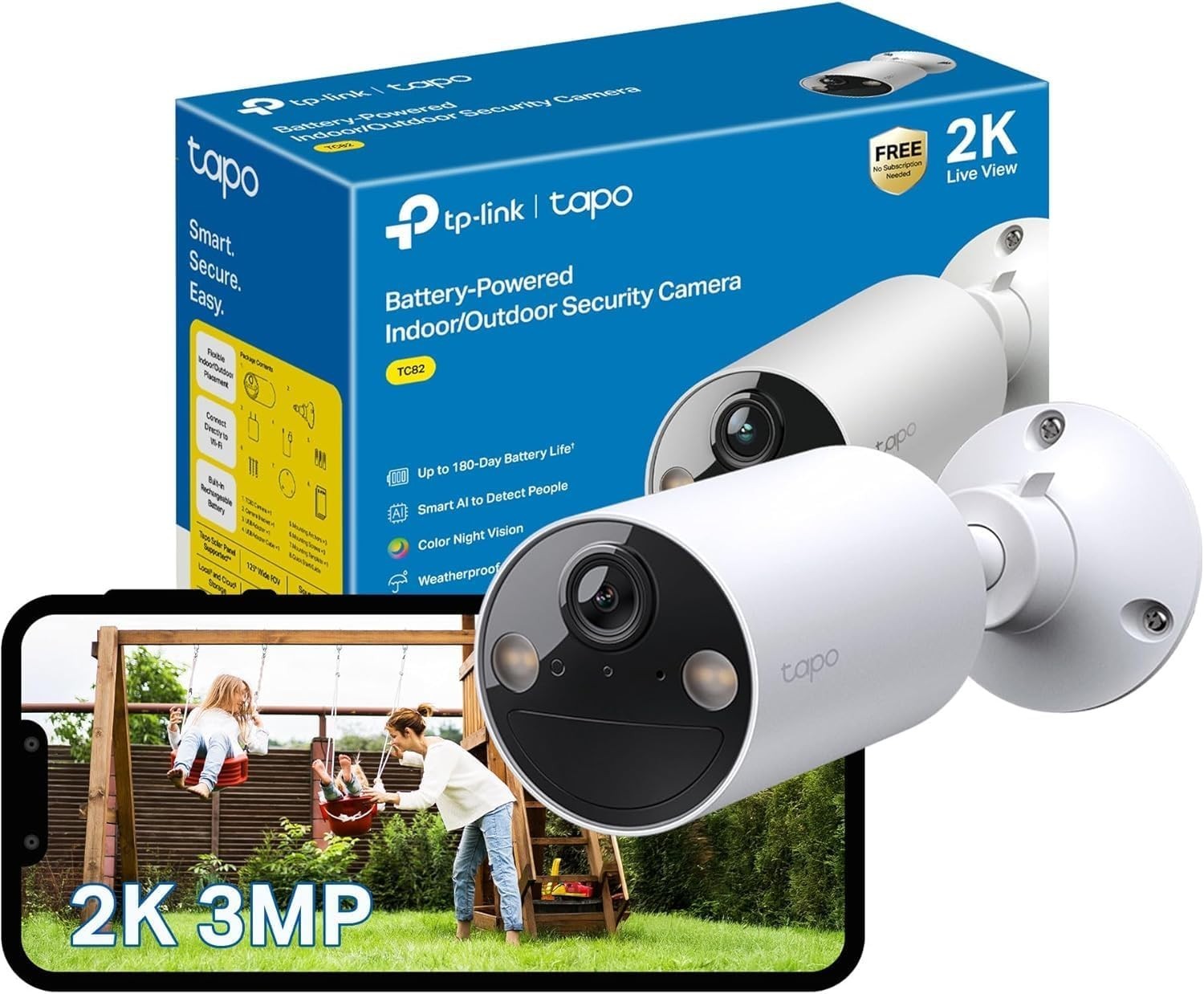 2K Wireless Security Camera Outdoor Battery CCTV AI Night Vision IP65