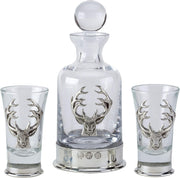 Stag Head Pewter Whisky Decanter Set with 2 Glasses Luxury Gift Display