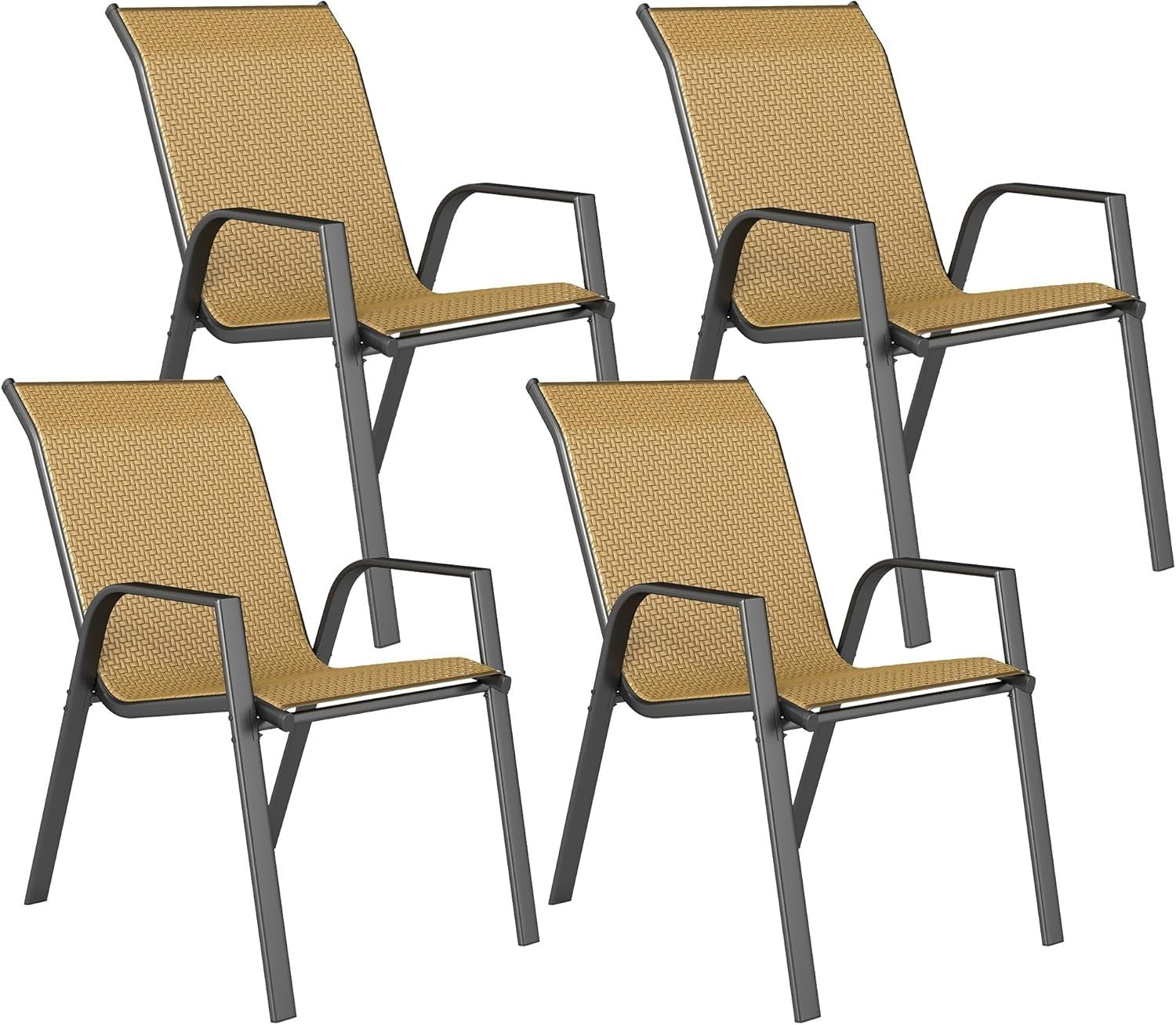 Stackable Rattan Garden Chairs Set of 4 Outdoor Dining Armchairs Patio
