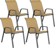 Stackable Rattan Garden Chairs Set of 4 Outdoor Dining Armchairs Patio