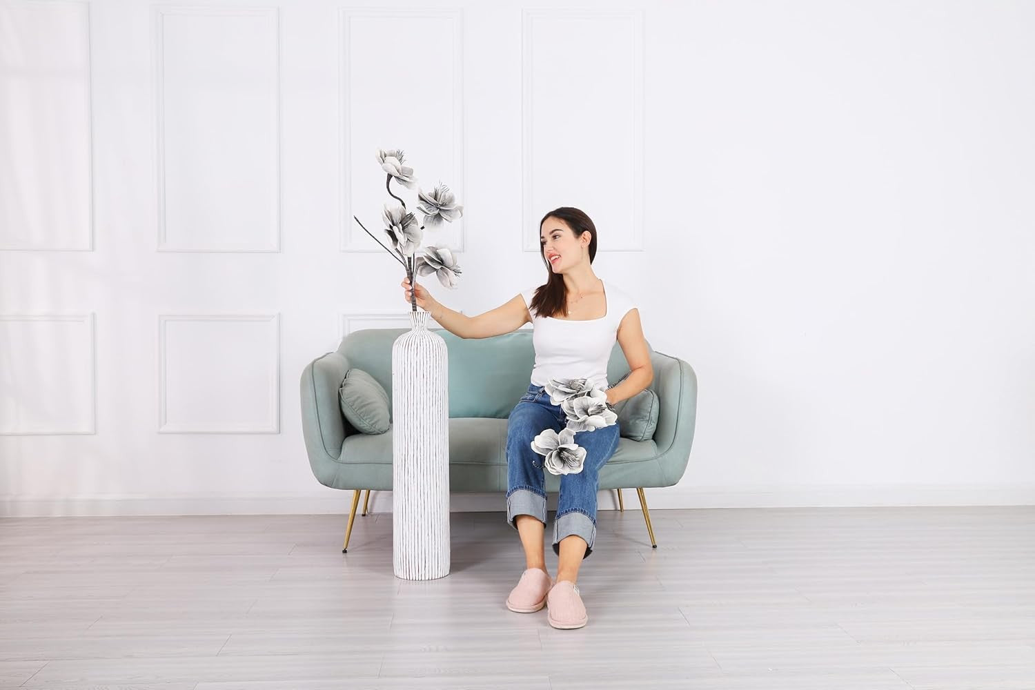 Tall White Floor Vase 85cm Modern Textured Living Room Corner Decor