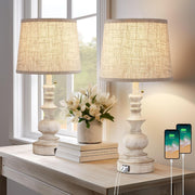 Rustic Farmhouse Table Lamps with USB Ports Set of 2 26cm Perfect Light0
