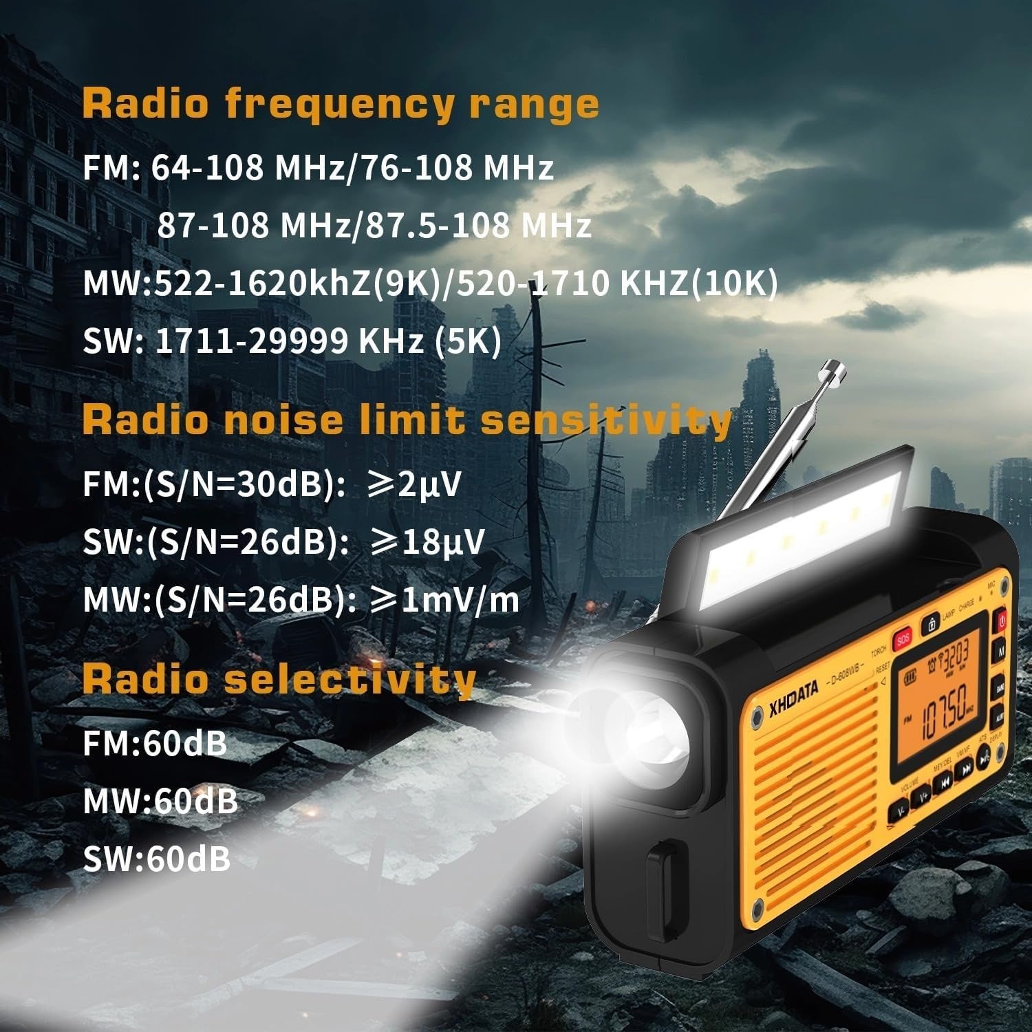 Emergency Solar Wind Up Radio FM/AM/SW Torch Bluetooth USB MP3
