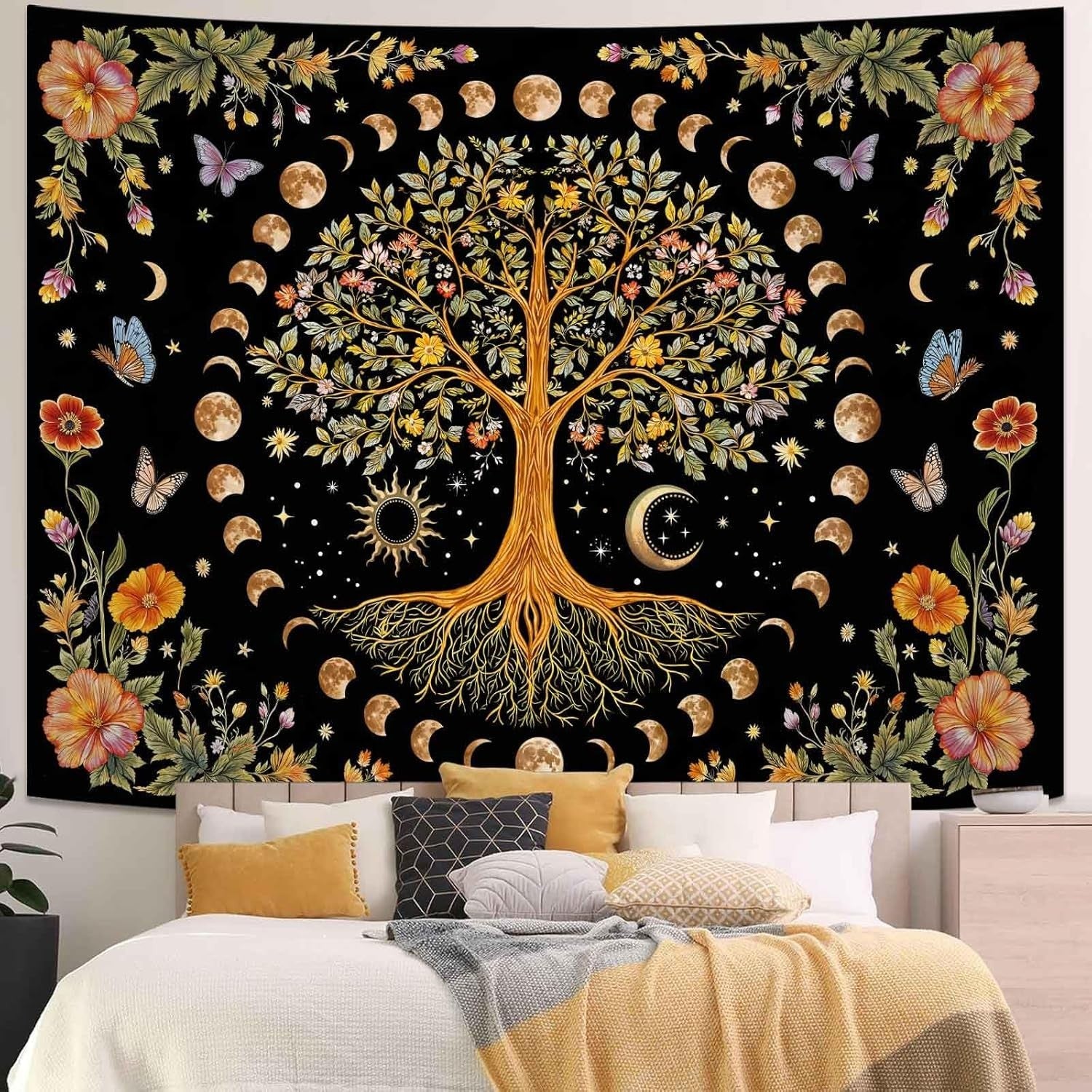 Large Tree of Life Moon Phase Tapestry Sun Boho 80x60