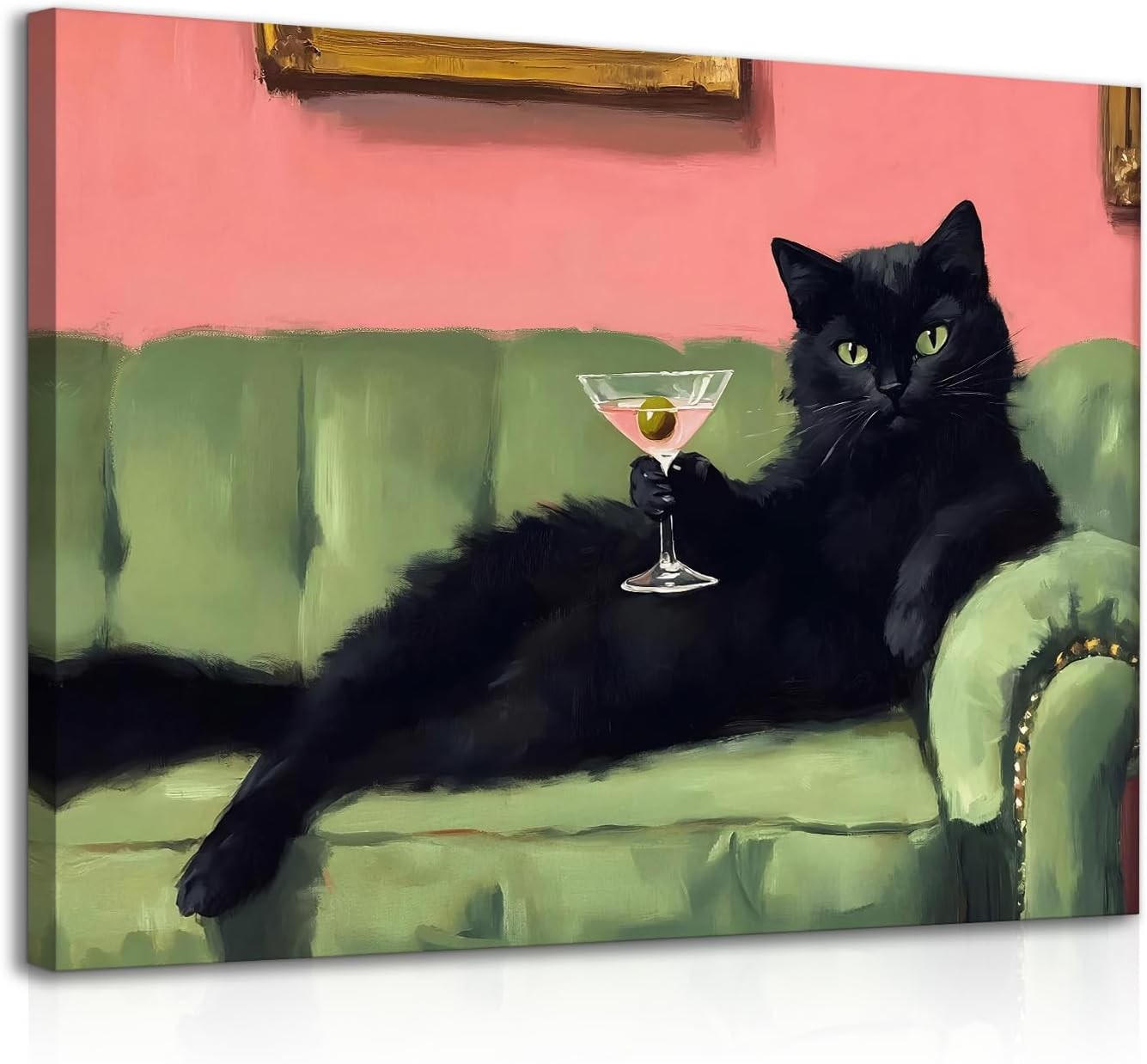 Funny Black Cat Wall Art 12x16in Framed Martini Home Decor Print
