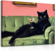 Funny Black Cat Wall Art 12x16in Framed Martini Home Decor Print