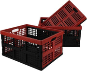 3 Pack Folding Plastic Storage Crates 32L 44.5x34.5x23cm Red