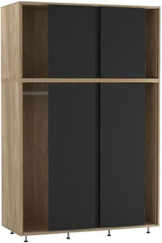 6-Door Black Oak Sliding Wardrobe with Adjustable Feet & Hanging Rail