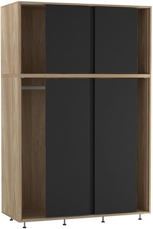 6-Door Black Oak Sliding Wardrobe with Adjustable Feet & Hanging Rail