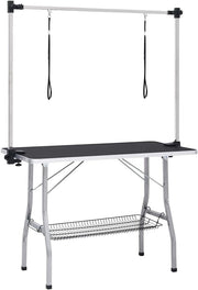 Adjustable Dog Grooming Table Non Slip Foldable Steel Legs Storage Basket