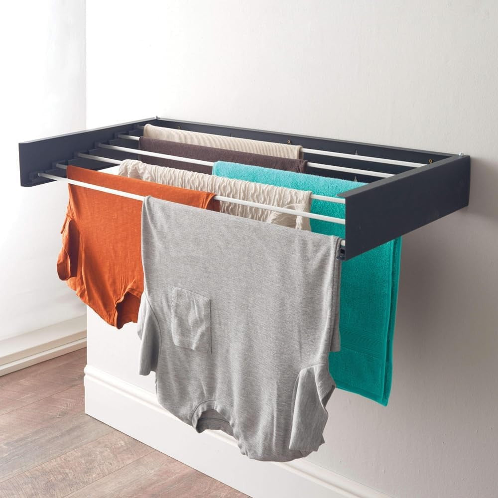 Wall Mounted Clothes Airer 100cm Foldaway Drying Rack Retractable Black
